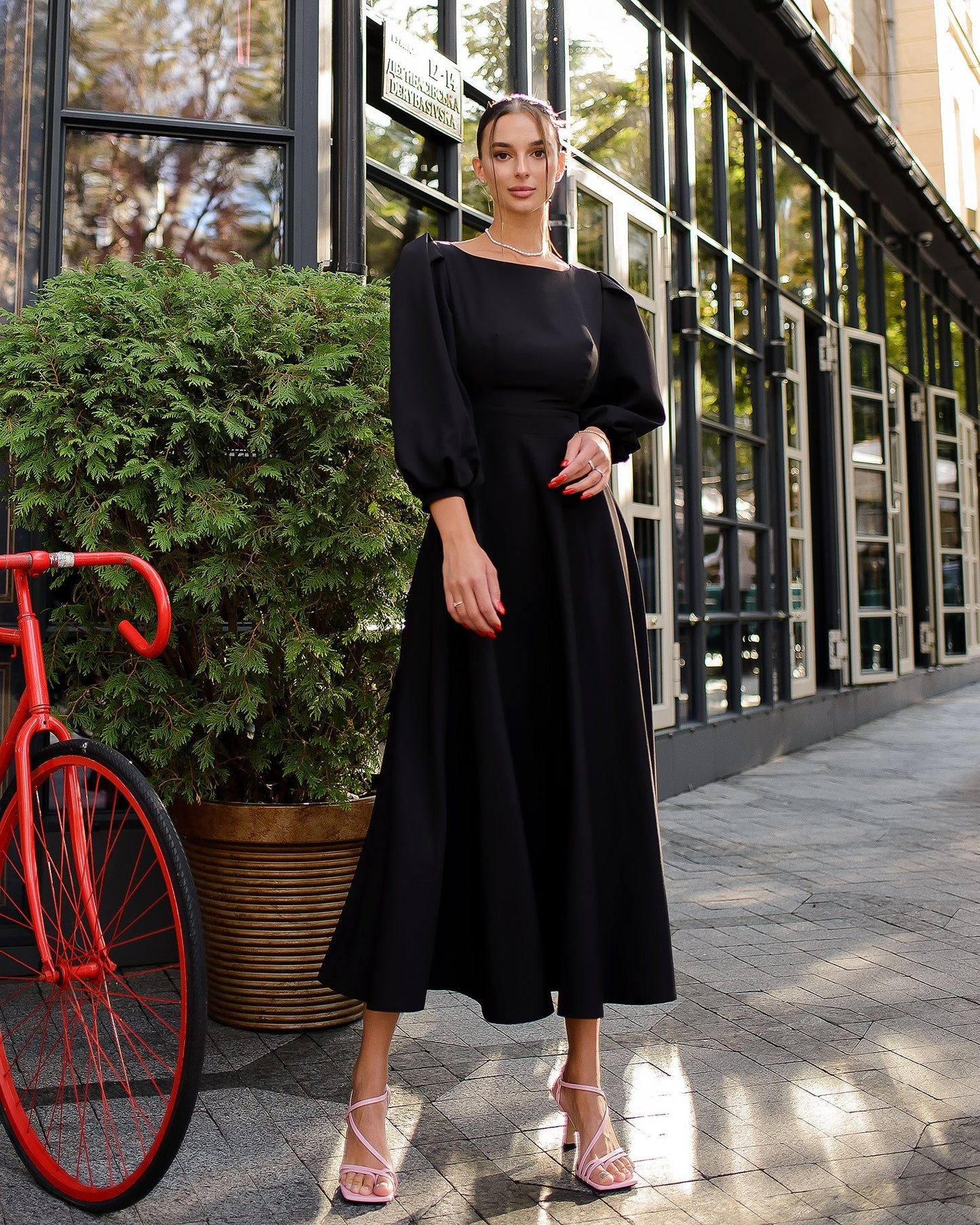 Black dress with open back and bow