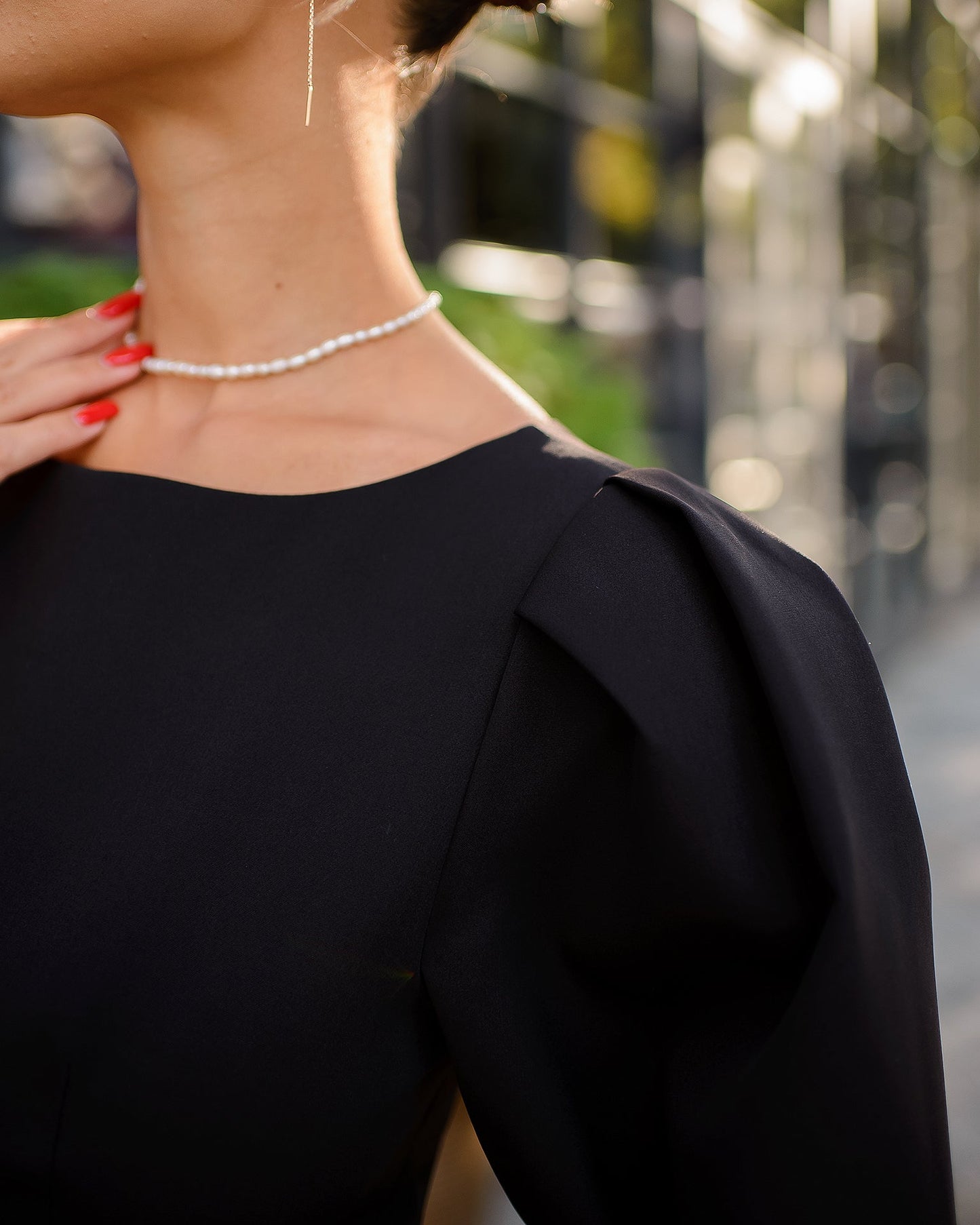 Black dress with open back and bow