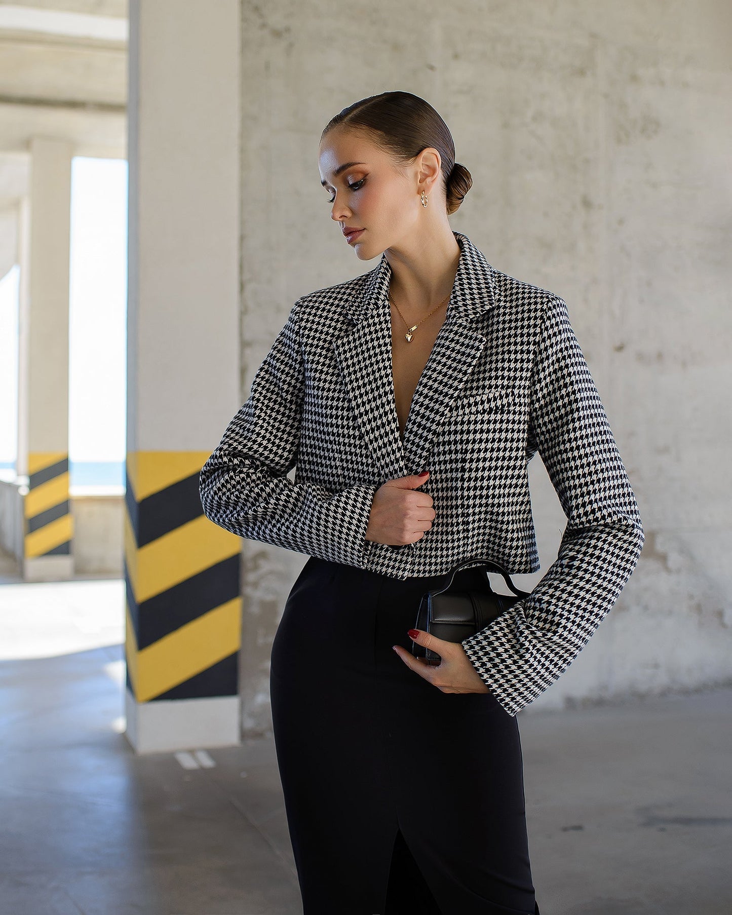 Black pencil skirt with a slit