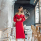 Red midi dress with voluminous sleeves 