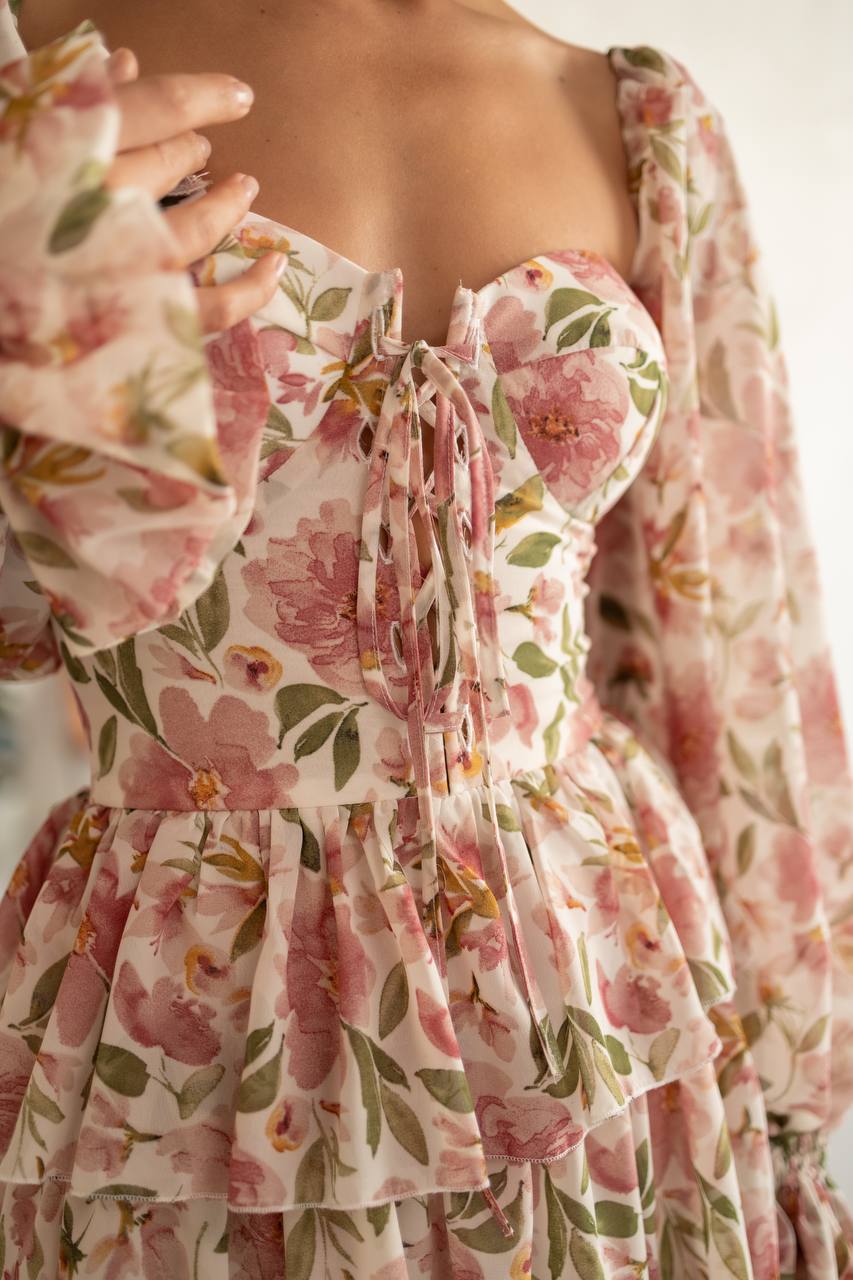 Chiffon bustier dress in floral print