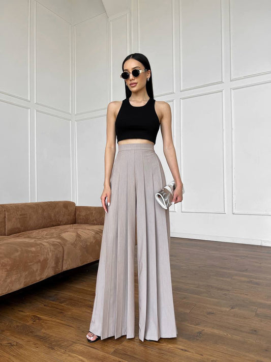 Palazzo pants with powder melange pleating