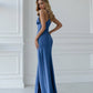 Blue dress-combination maxi with a cut 