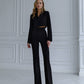 Black suit with a crop jacket and flared pants