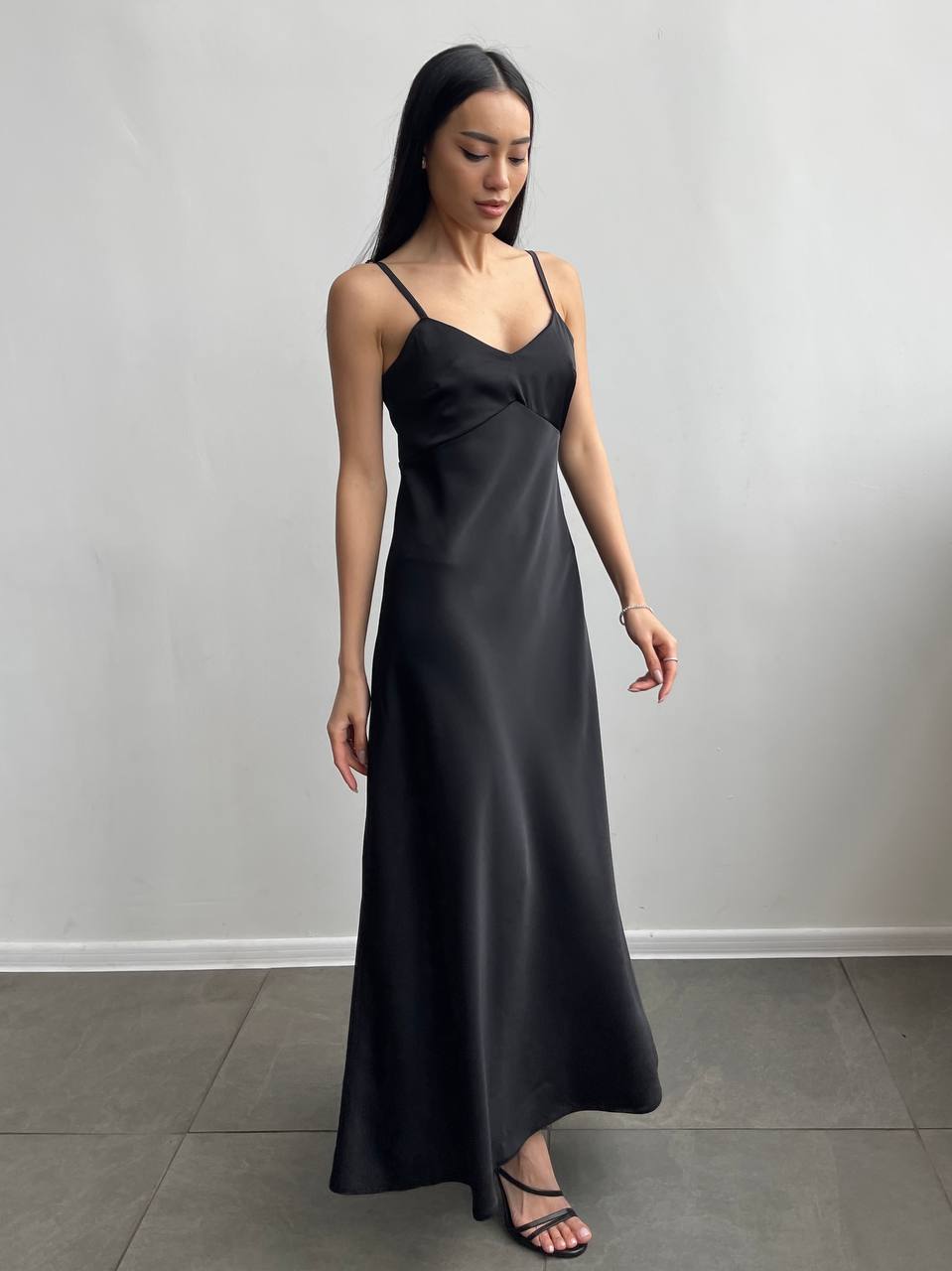 Black dress-combination maxi made of satin