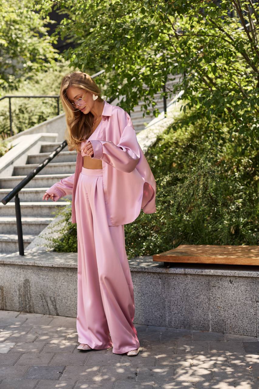 Pink satin three piece suit