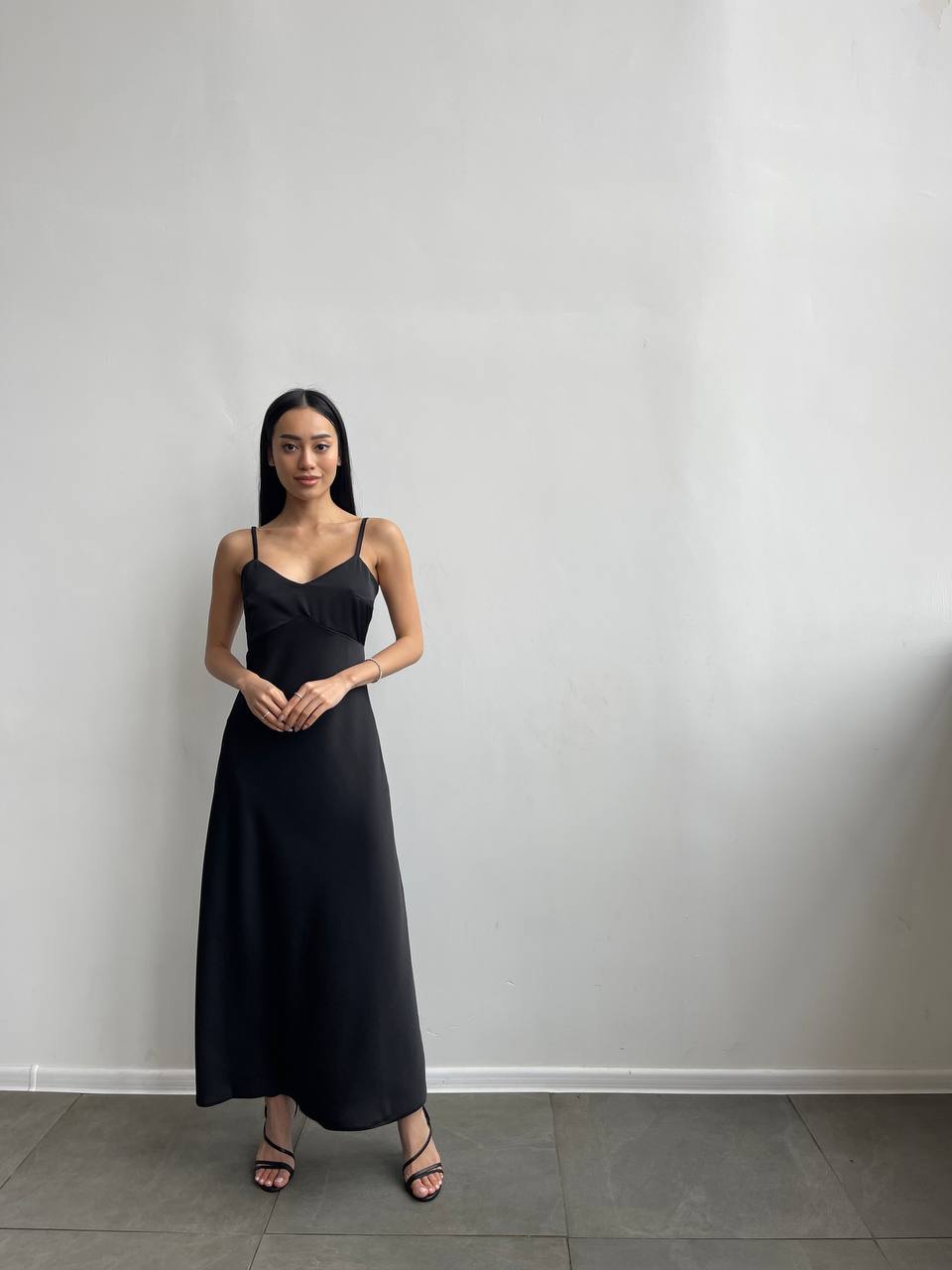 Black dress-combination maxi made of satin