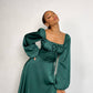 Emerald satin maxi dress with slit