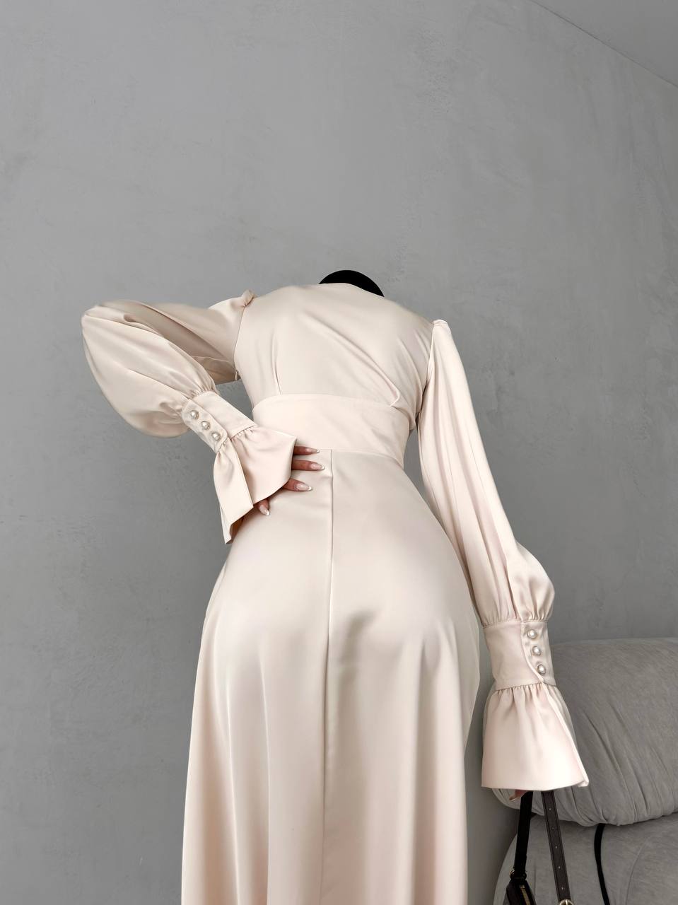 Satin midi dress with buttons