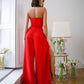 Red corset jumpsuit with slits