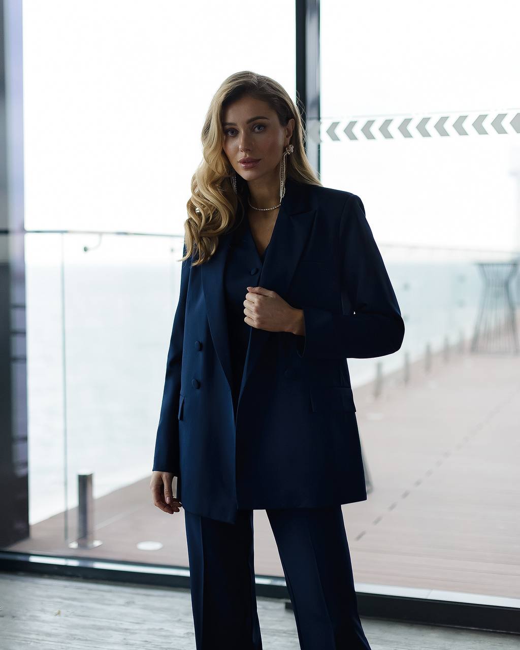 Dark blue three-piece suit with vest