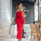 Red midi dress with voluminous sleeves 