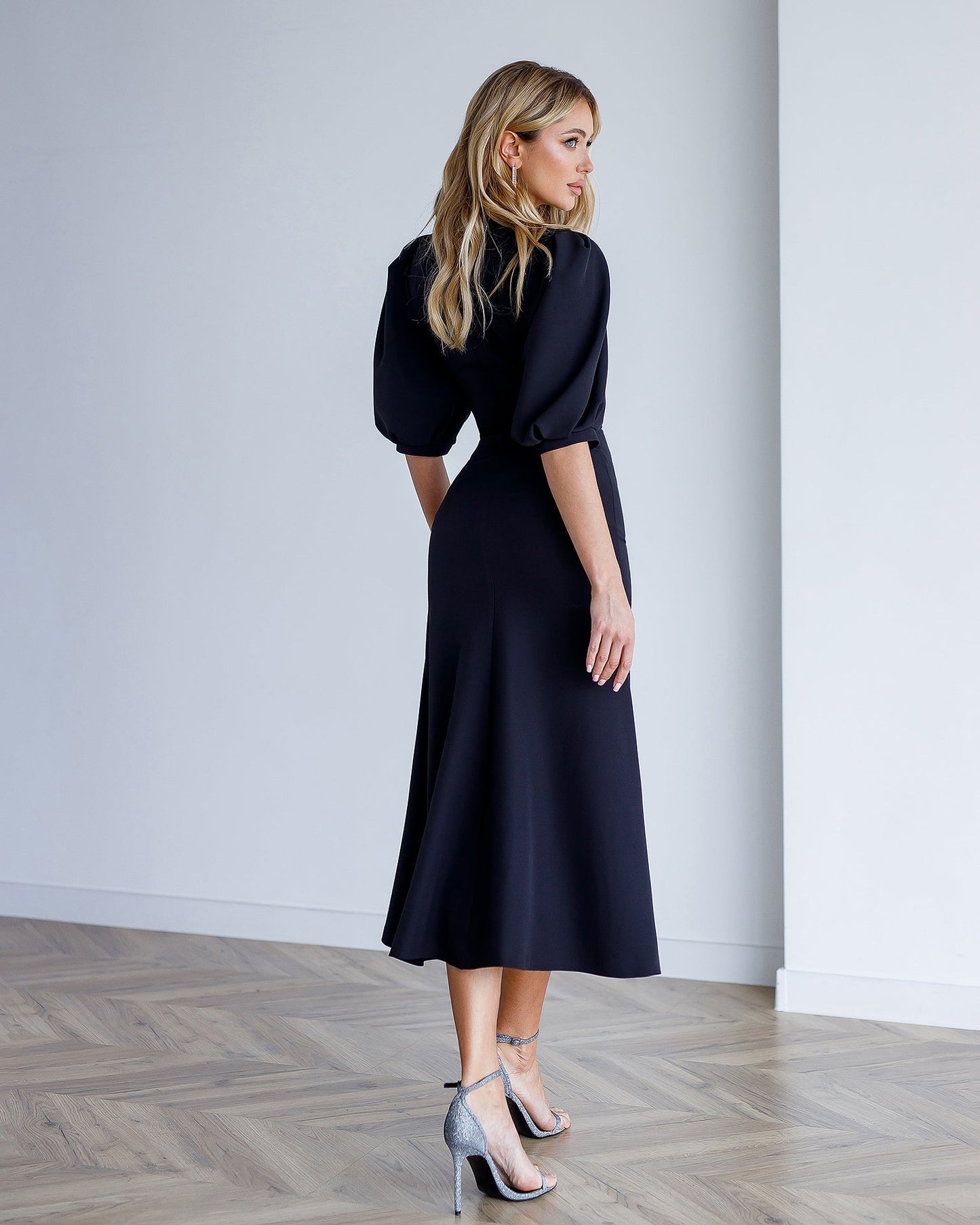 Black midi dress with slit