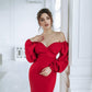 Red midi dress with voluminous sleeves 