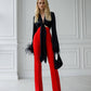 Red flared pants with a super high fit