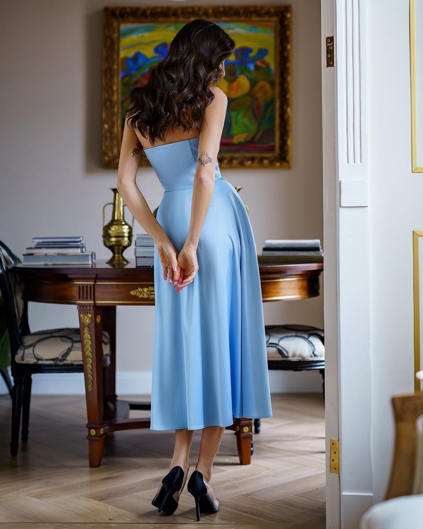 Blue corset midi dress