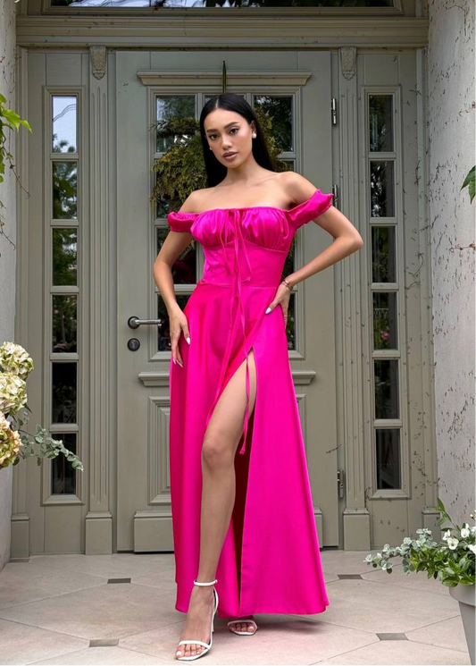 Raspberry maxi dress with slit