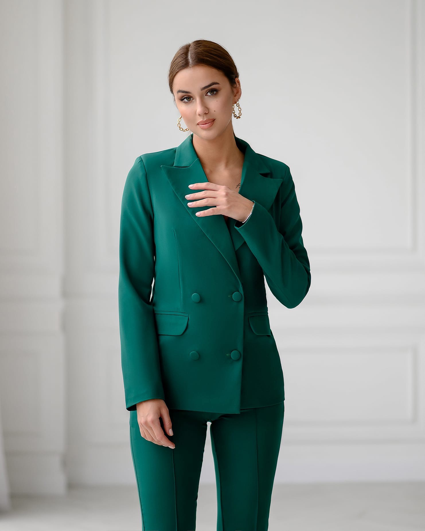 Green suit double-breasted jacket and trousers