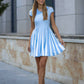 Blue knitted mini dress with stripes