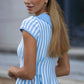 Blue knitted mini dress with stripes