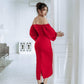 Red midi dress with voluminous sleeves 