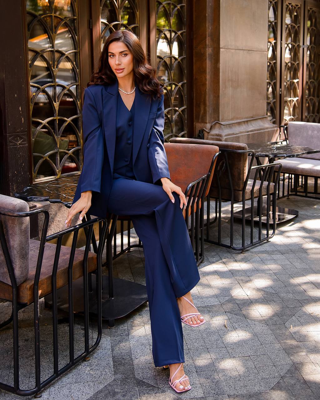 Dark blue three-piece suit with vest