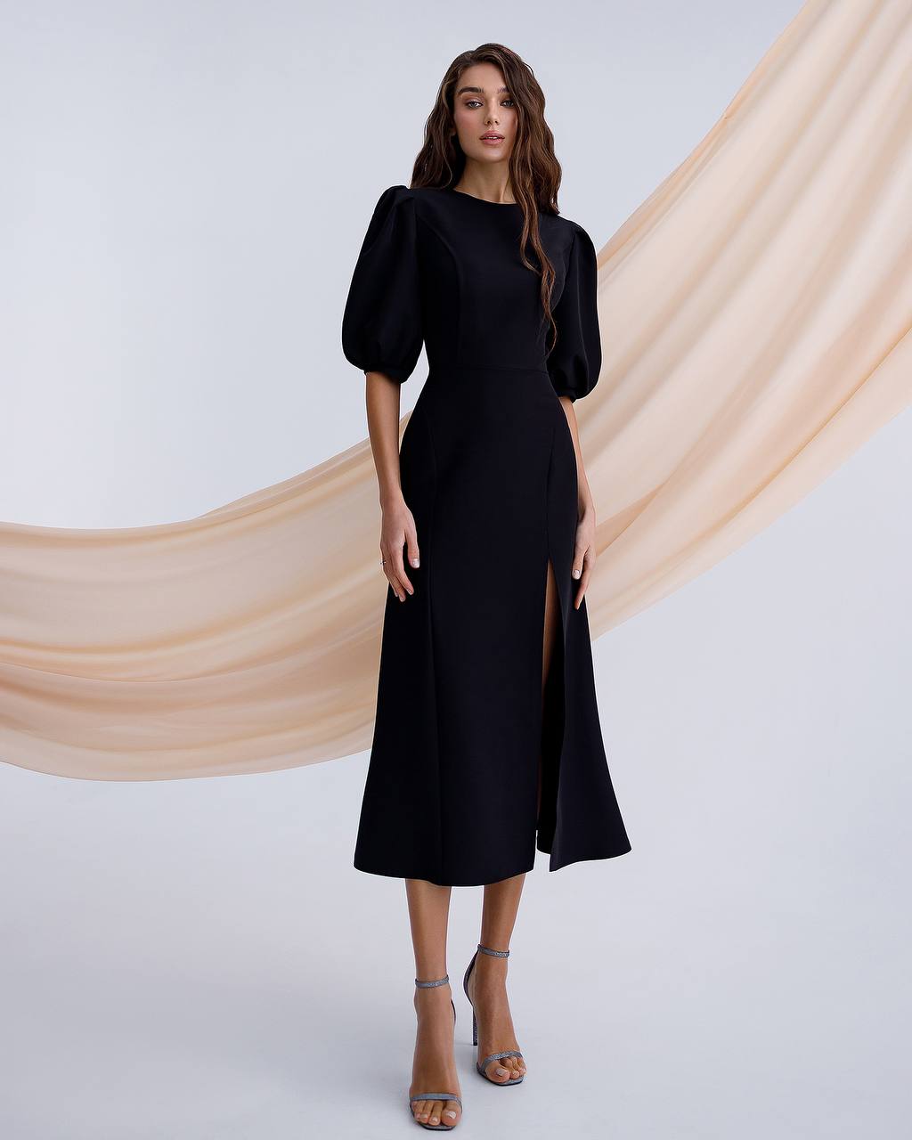 Black midi dress with slit