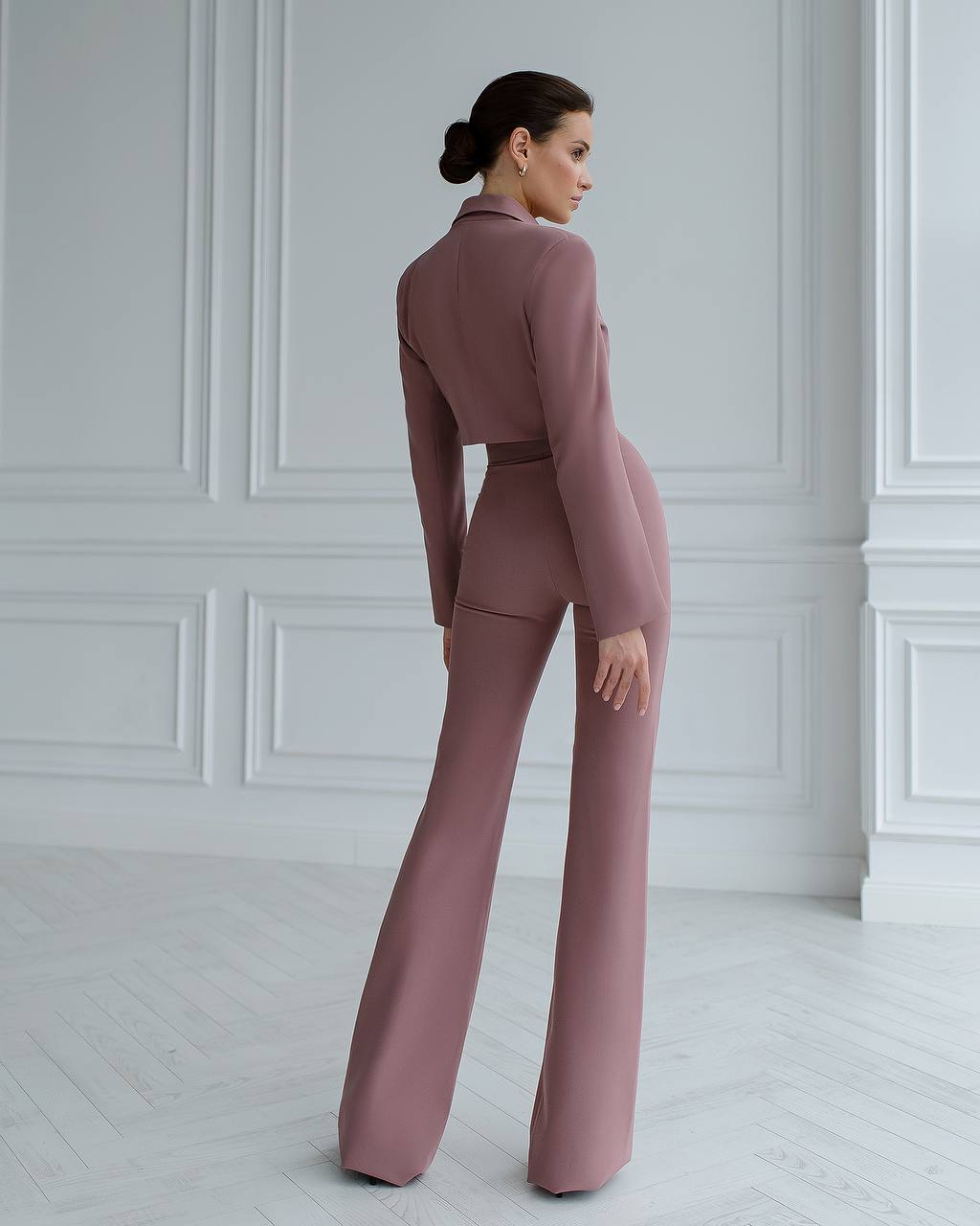 Suit crop jacket and flared pants