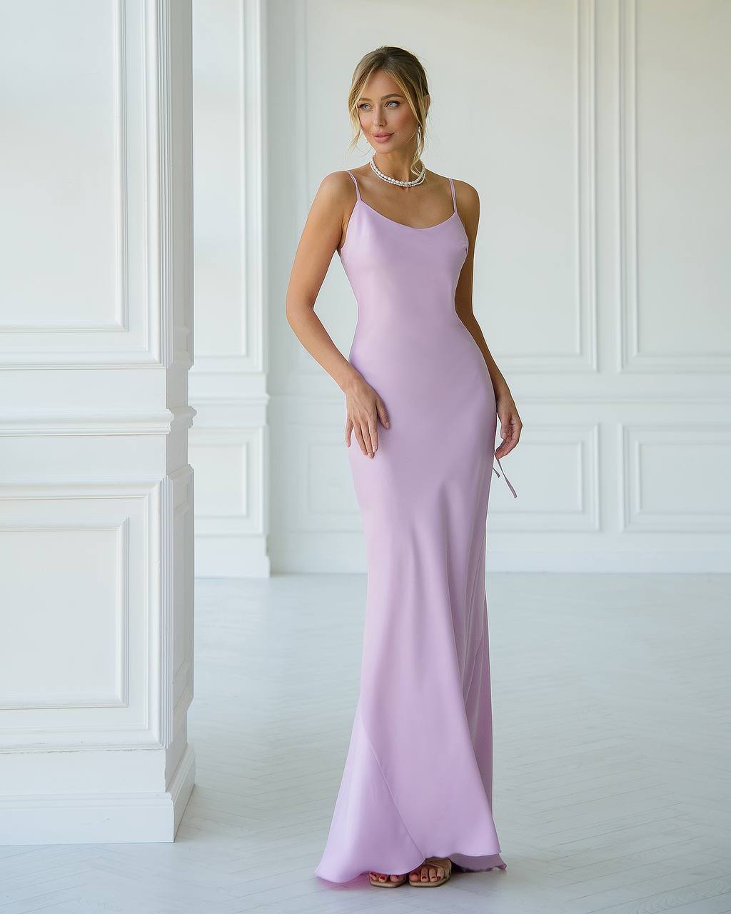 Lavender dress-combination with an open back 