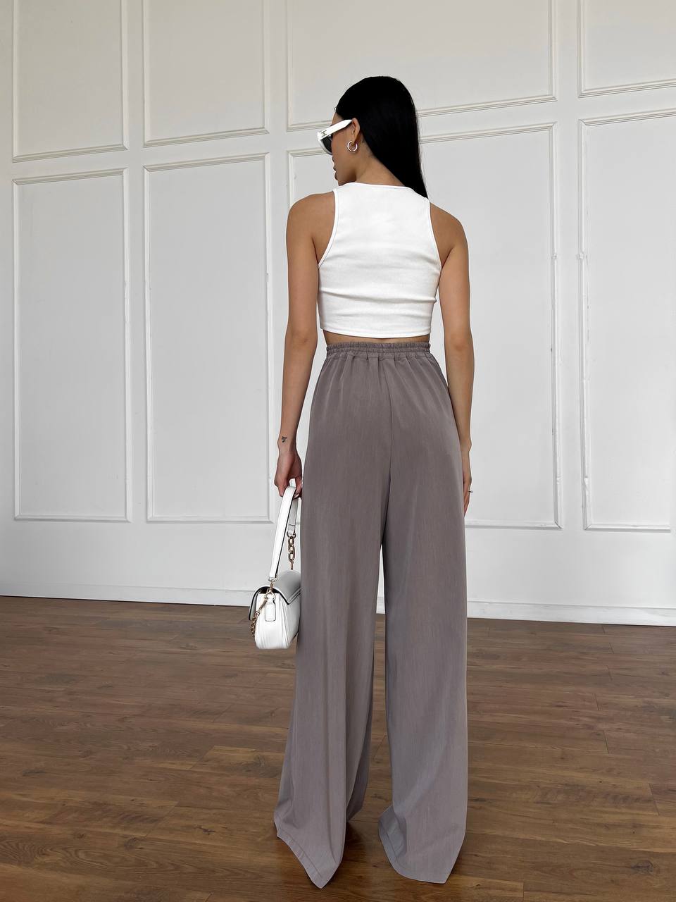 Palazzo pants with mocha melange pleating