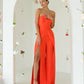 Coral corset jumpsuit with slits