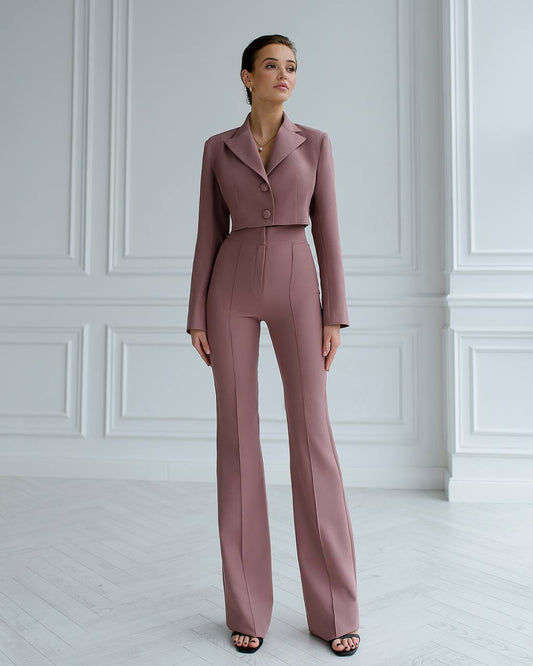 Suit crop jacket and flared pants