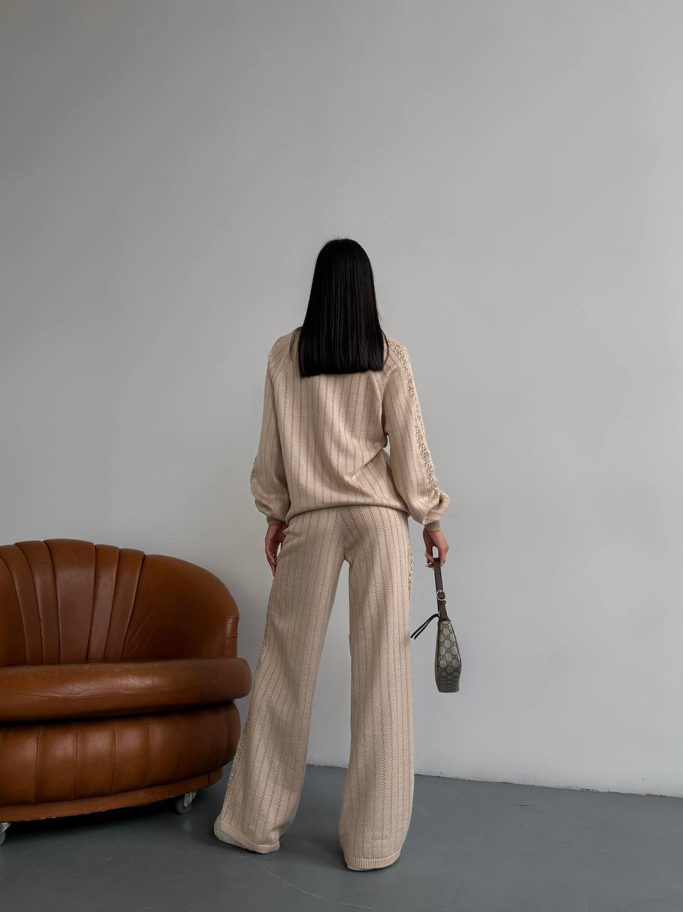 Beige knitted suit