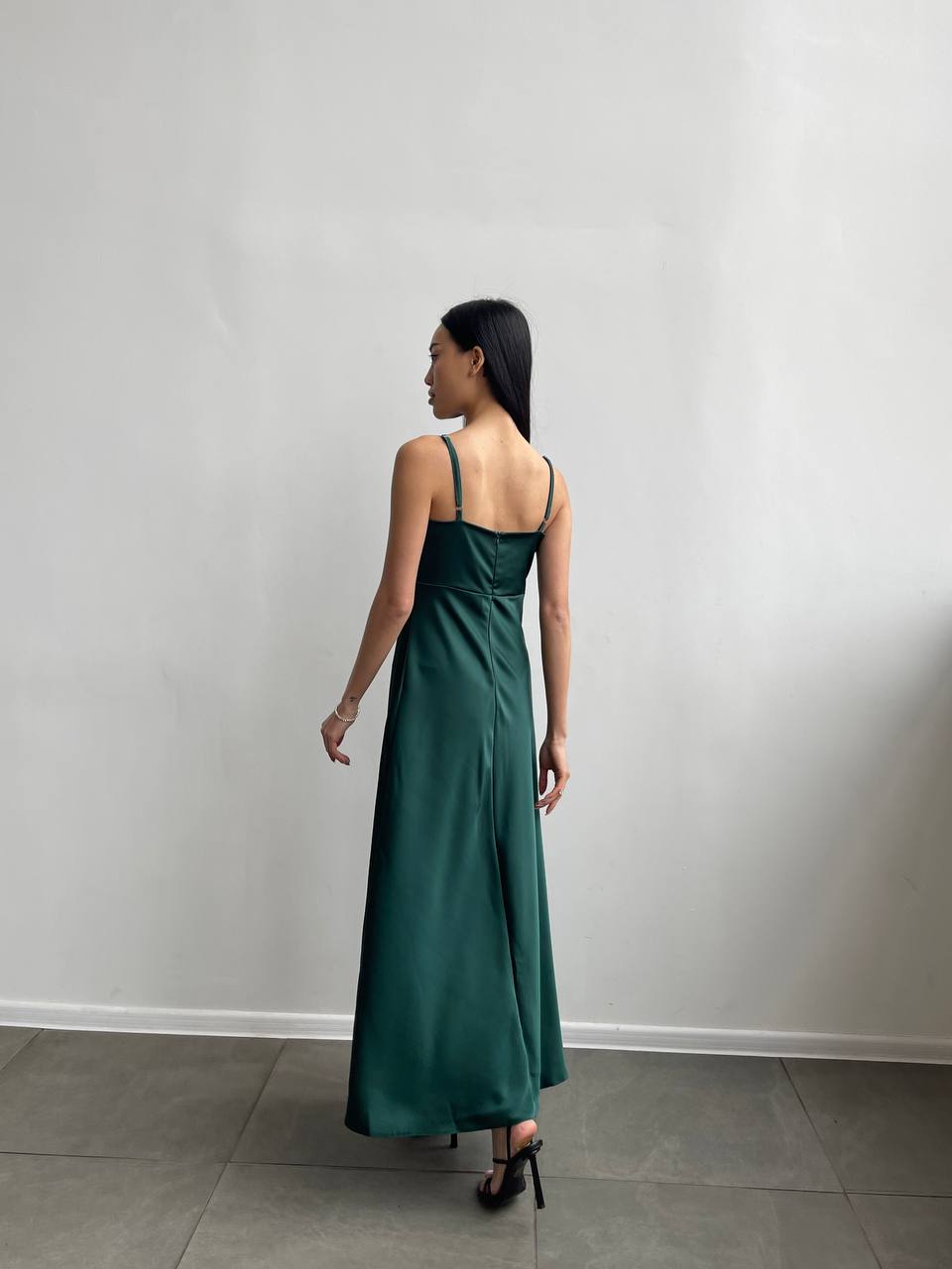 Emerald dress-combination maxi made of satin