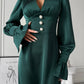 Emerald satin midi dress with buttons