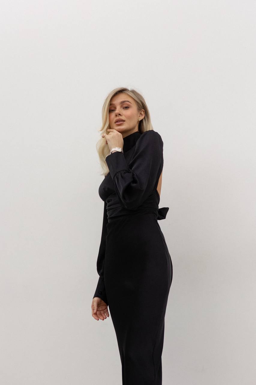 Black midi dress with bow and open back