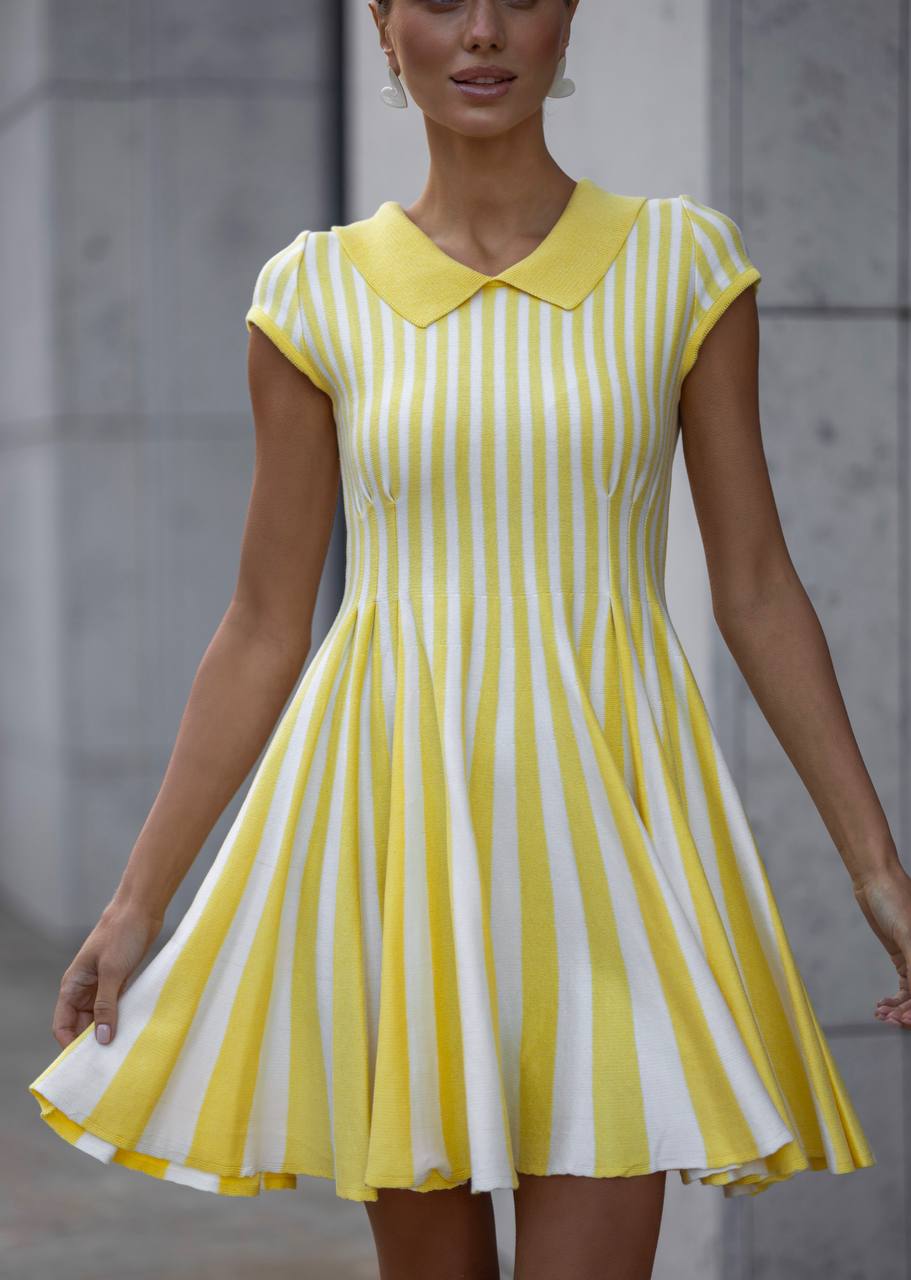 Yellow knitted mini dress in stripes