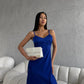 Blue dress-combination maxi made of satin