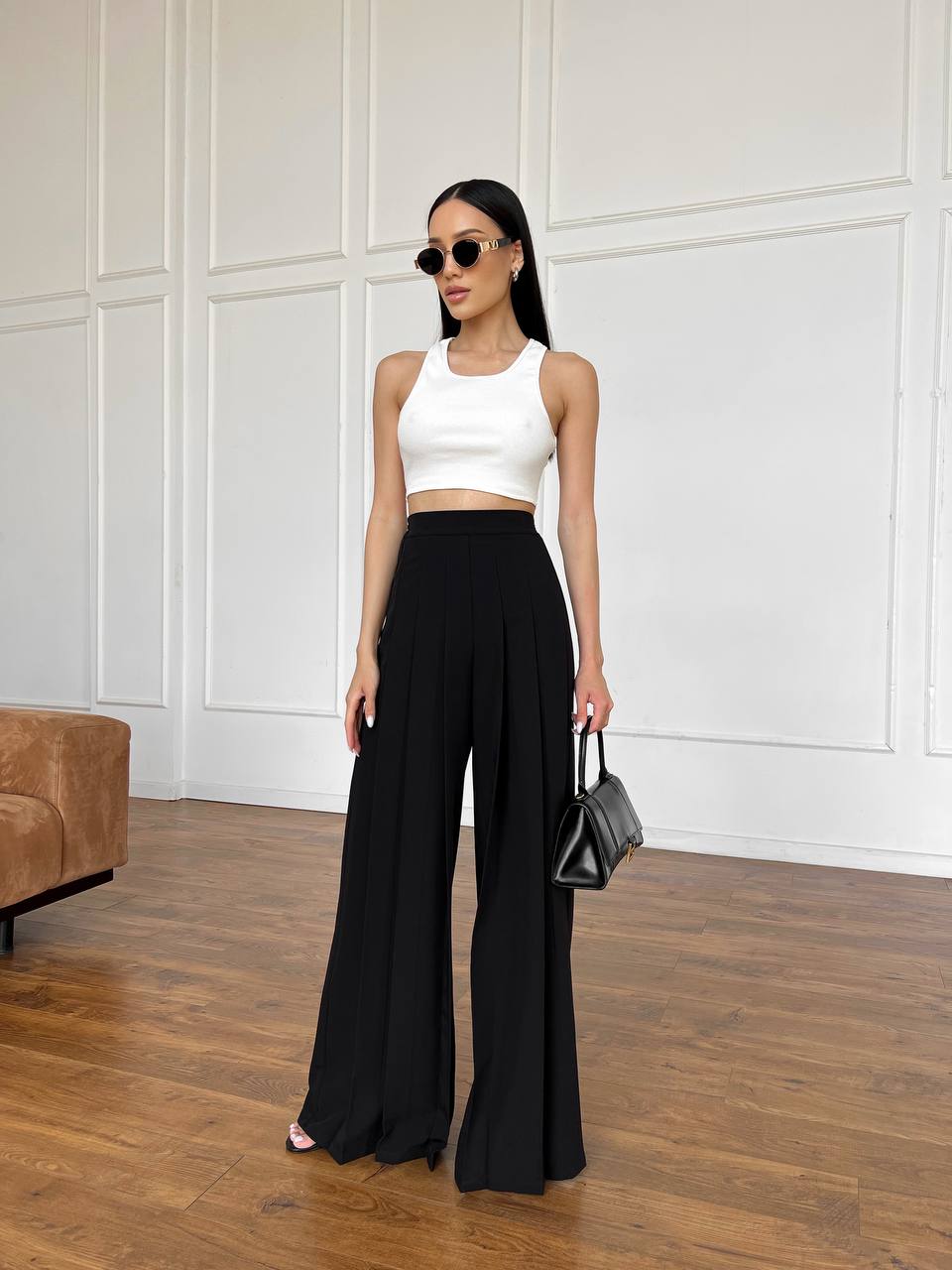 Black pleated palazzo pants