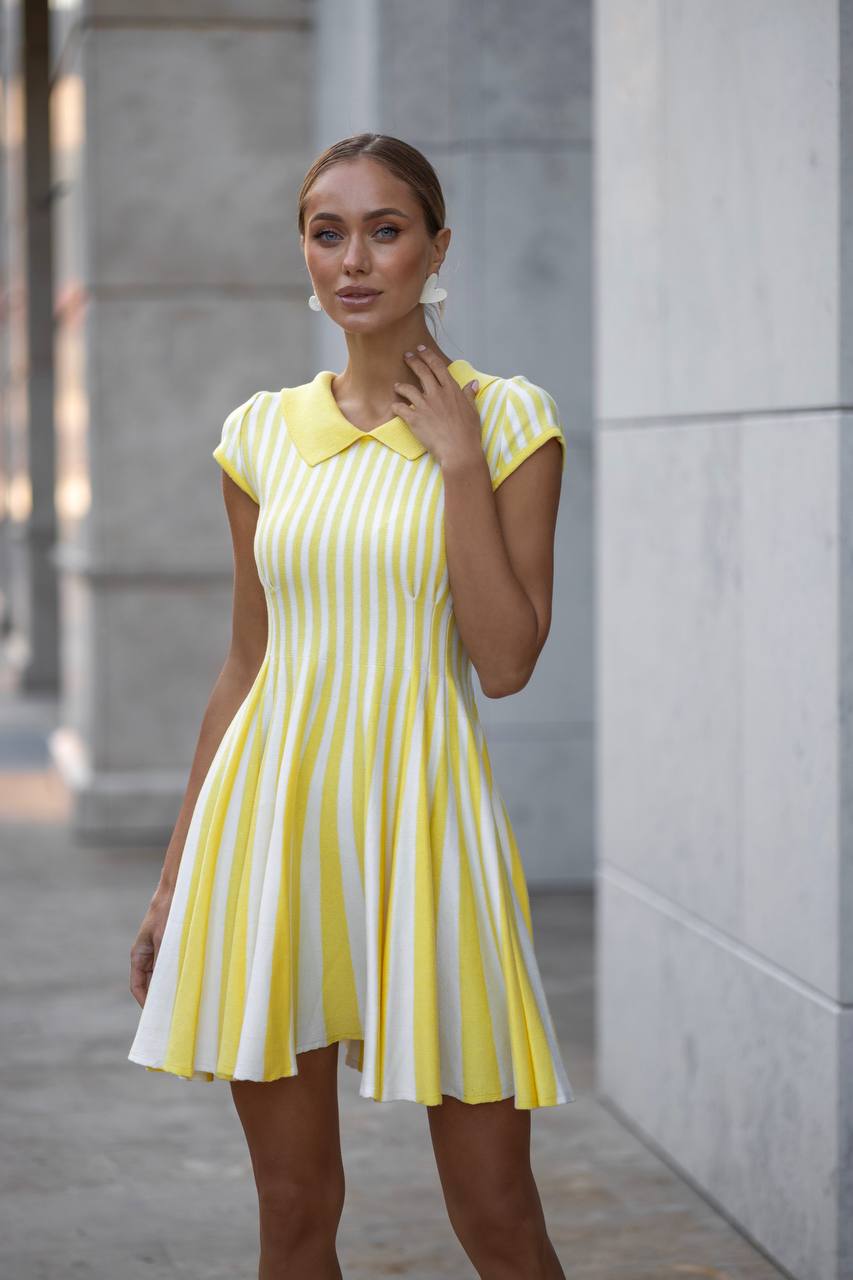 Yellow knitted mini dress in stripes