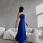 Blue dress-combination maxi made of satin