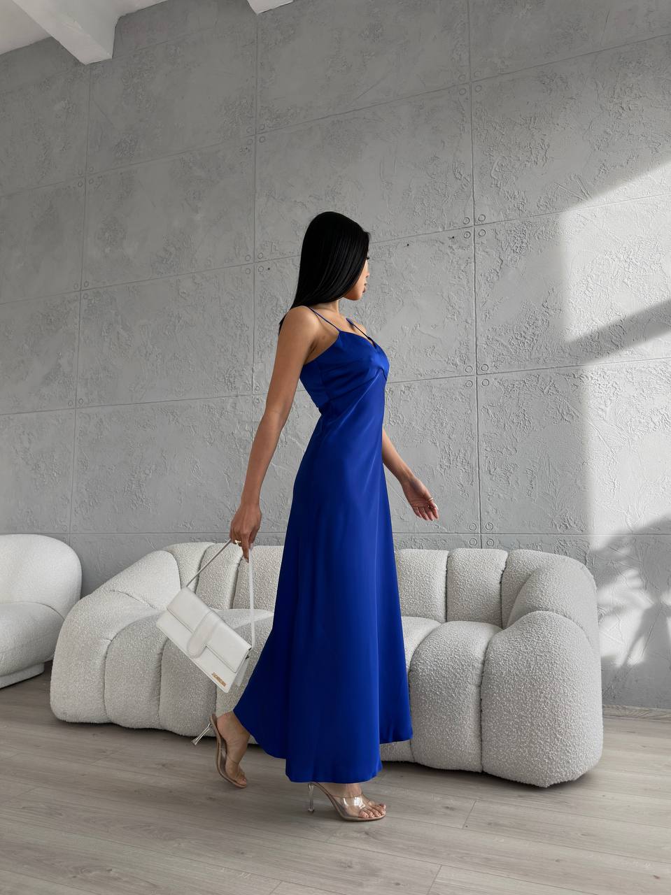 Blue dress-combination maxi made of satin