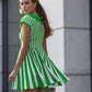 Green knitted mini dress with stripes