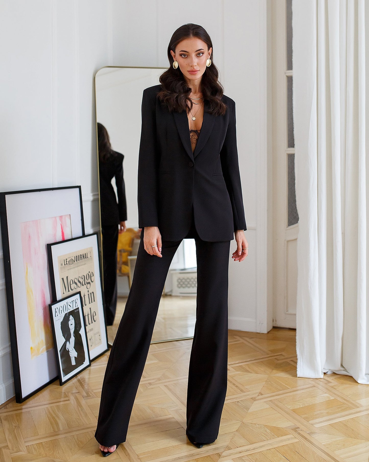 Black classic suit with flared pants