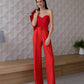 Red suit with wide pants and belt included