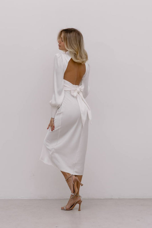 Milk midi dress with bow and open back