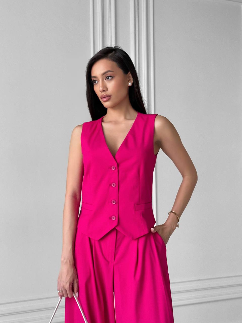 Raspberry two-piece suit with vest