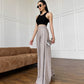 Palazzo pants with powder melange pleating