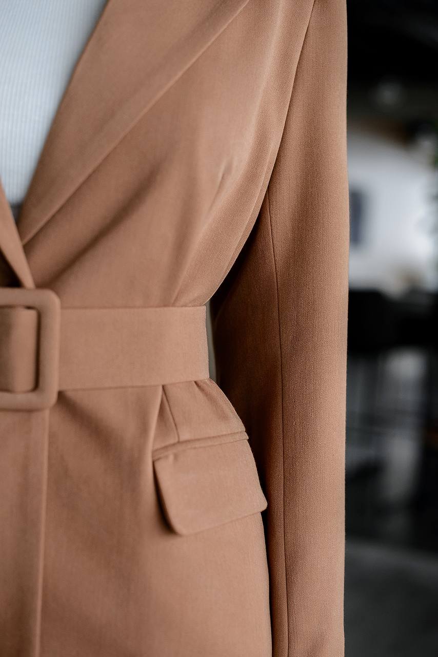 Caramel jacket with a belt