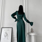 Emerald satin midi dress with buttons